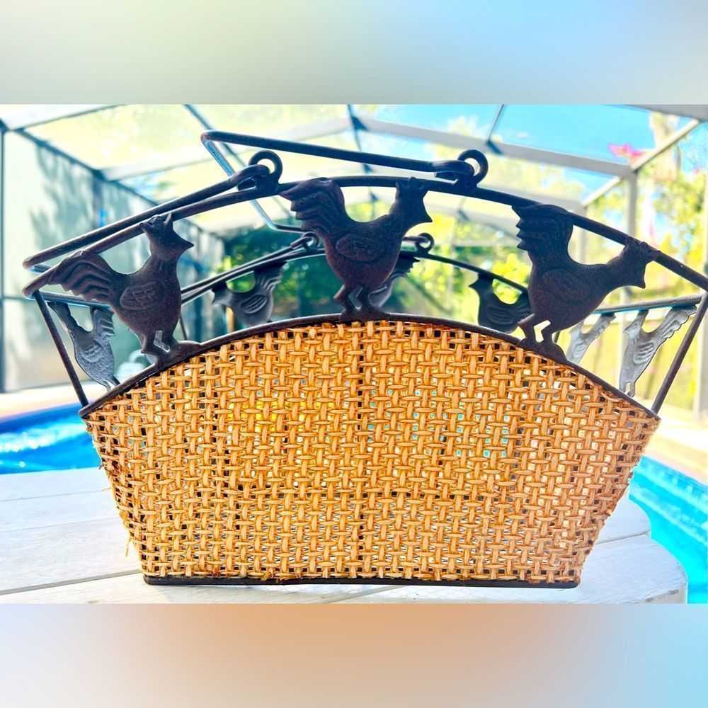 Charming Rooster Woven Basket